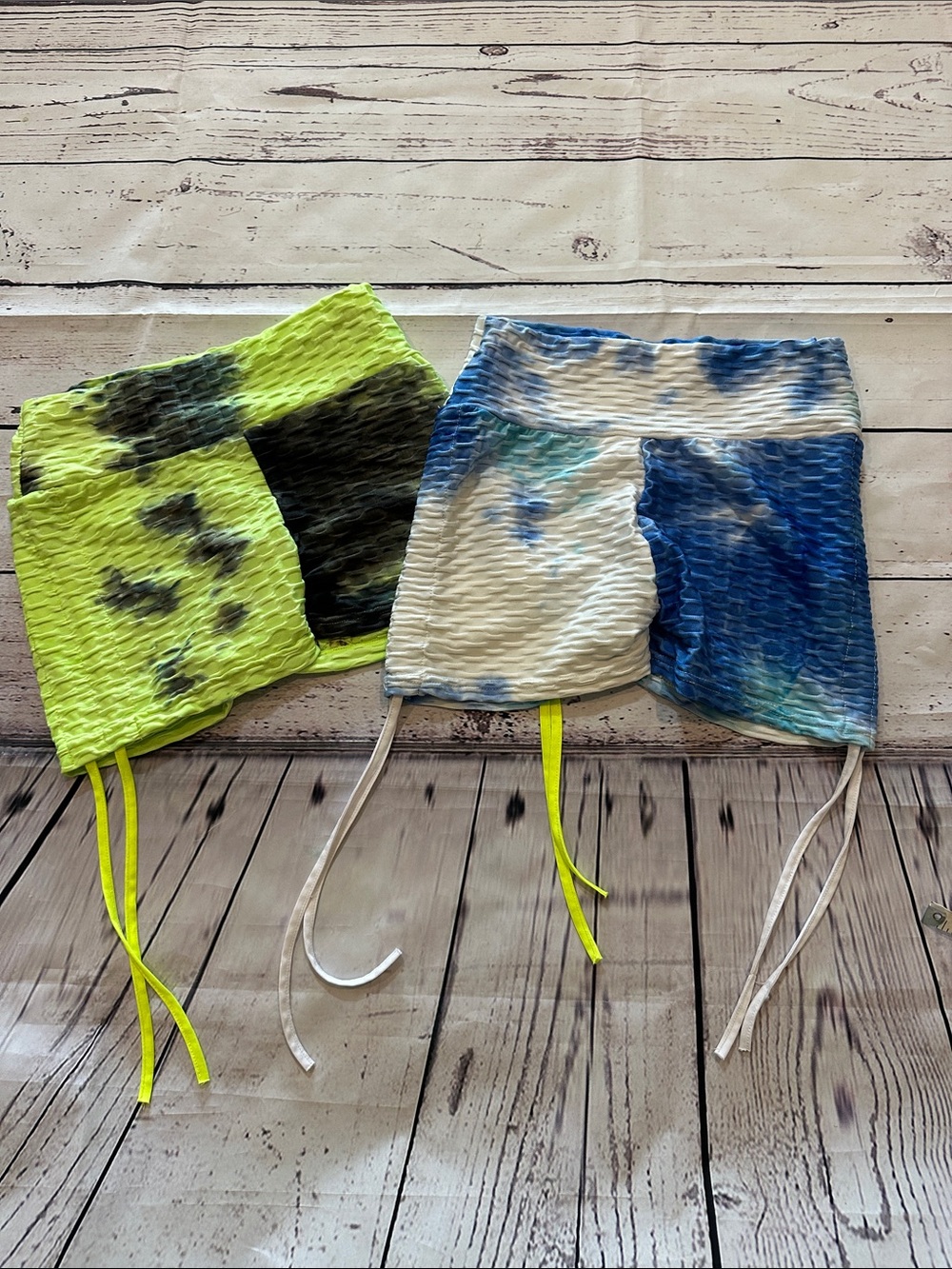Tie-Dye Textured Shorts bundle with Drawstring - Blue & Neon Yellow